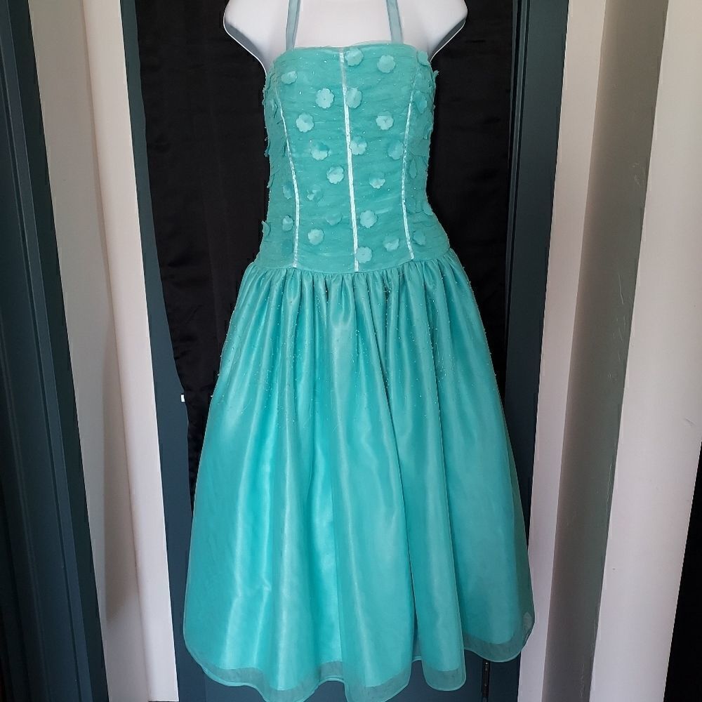 Morgan and Company Teal Strapless Prom Dress